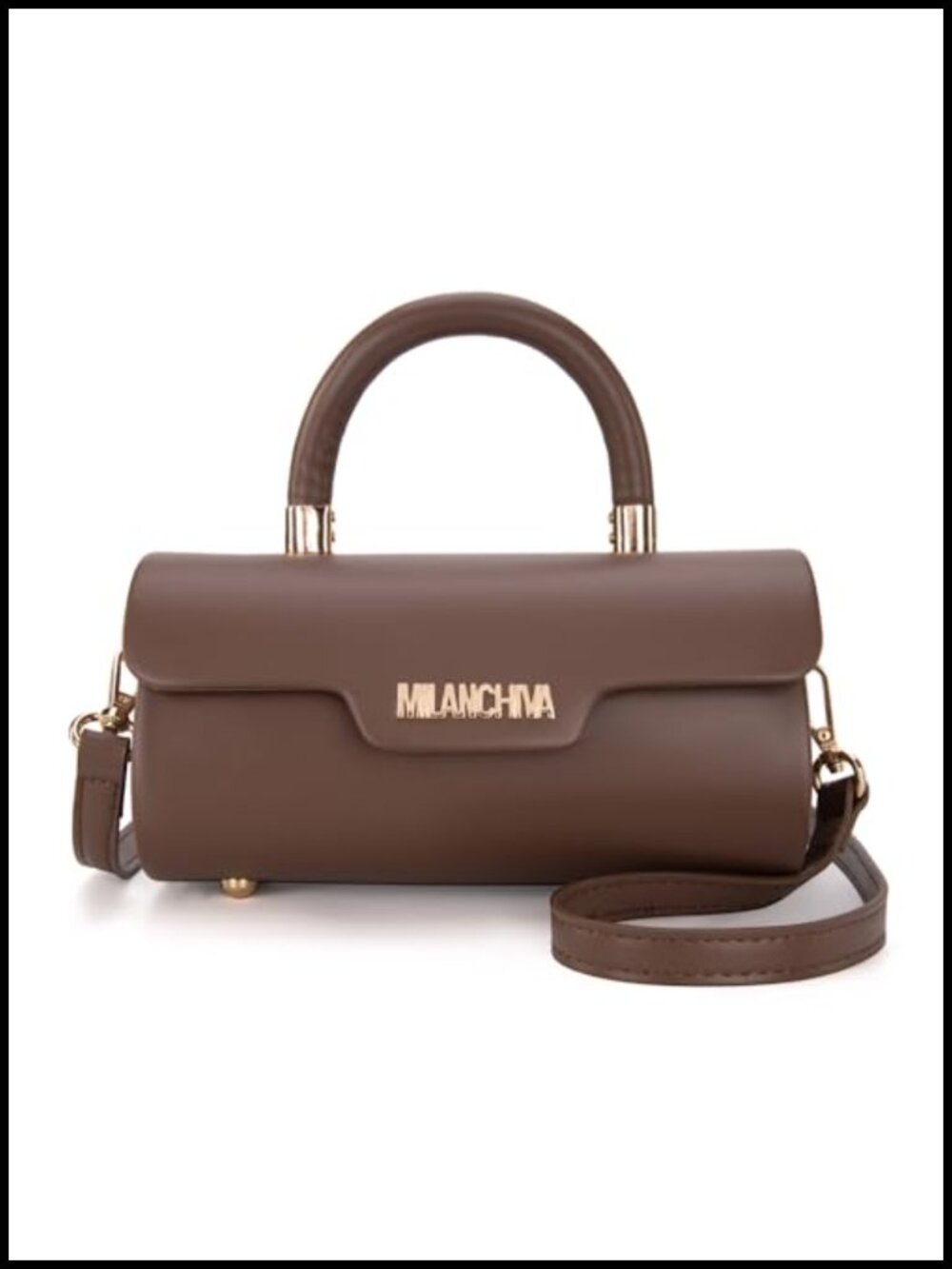 Vegan Leather Crossbody Bag Mini Barrel Purse Top Handle Removable Strap